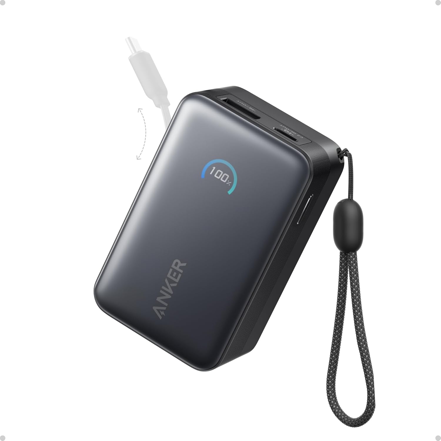 Anker Nano Power Bank 10K 45W in black, compact design for portable charging.