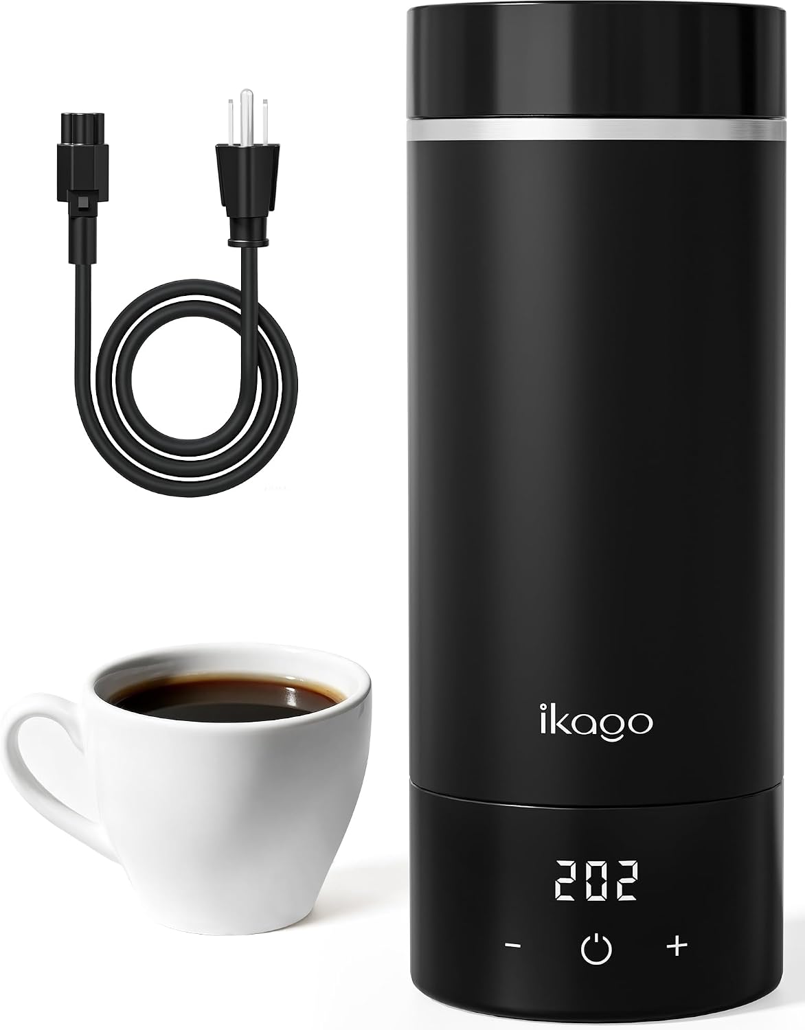 Small portable low wattage travel kettle, white and compact.