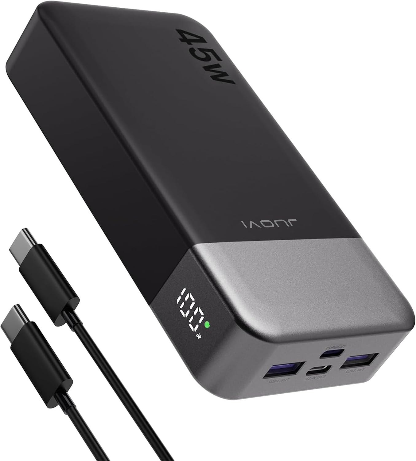 20000mAh Portable Charger with Power Delivery in a sleek, black finish.
