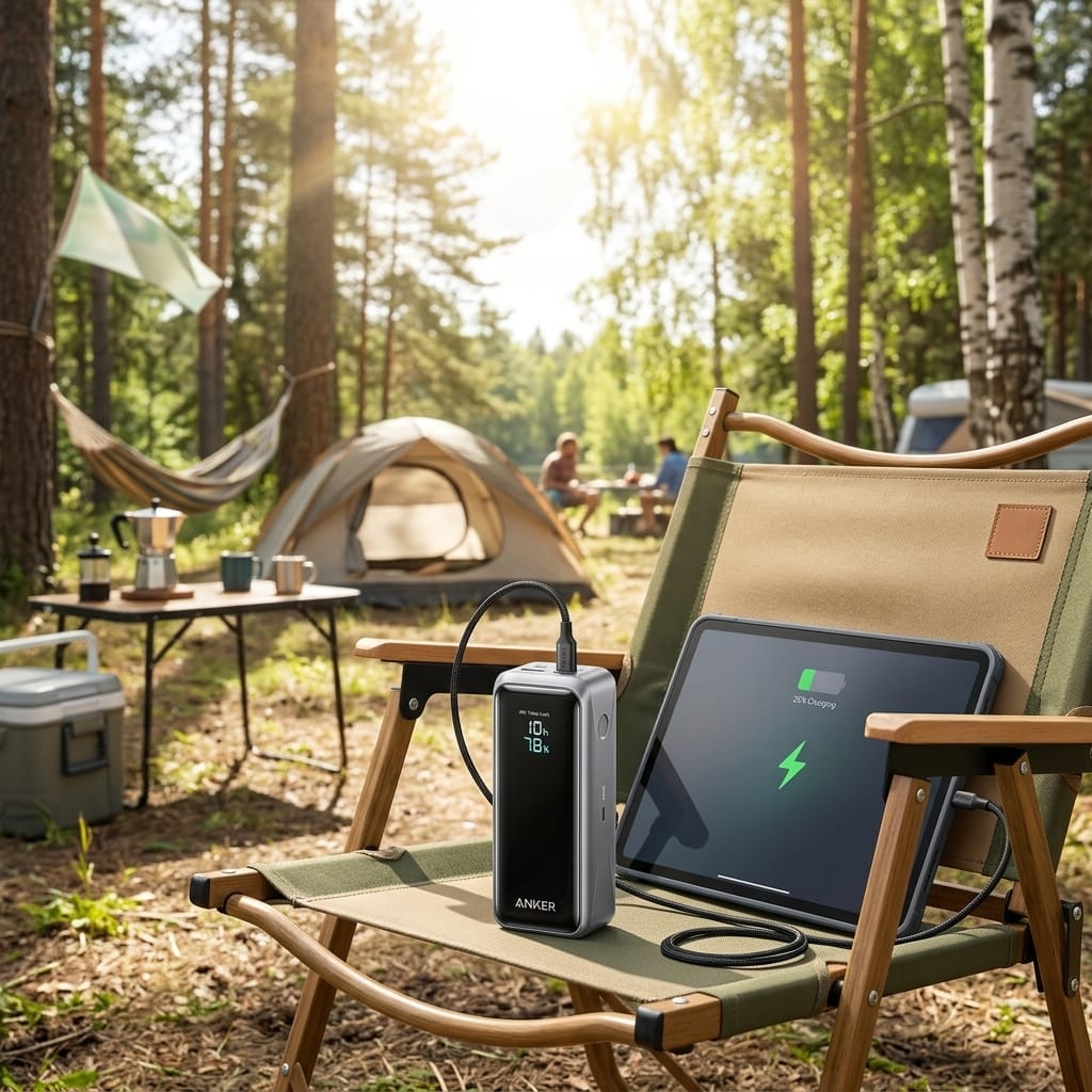 The Powerful Anker Prime 20,000mAh Recharges a Tablet at Basecamp.