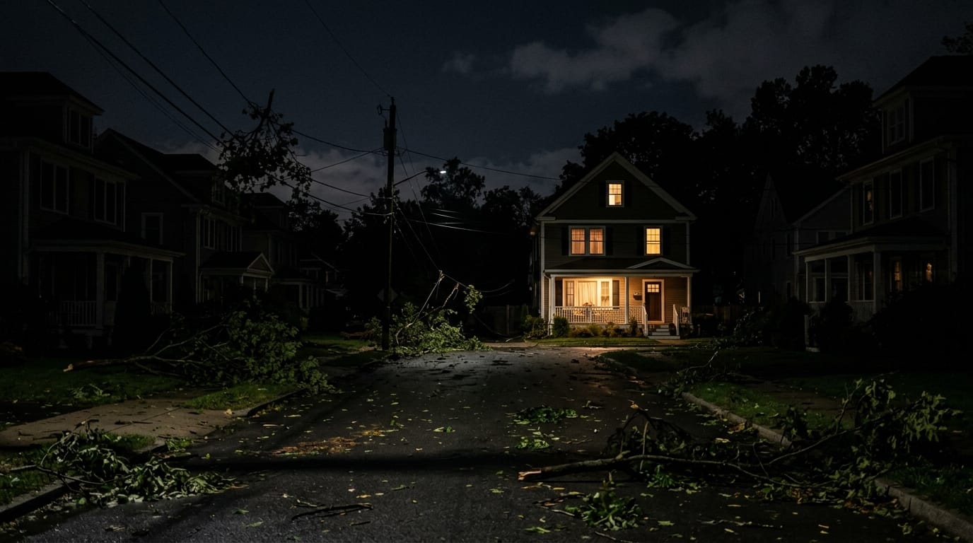 Your house with emegency power in a tropical storm with our Hurricane Blackout Power Guide.
