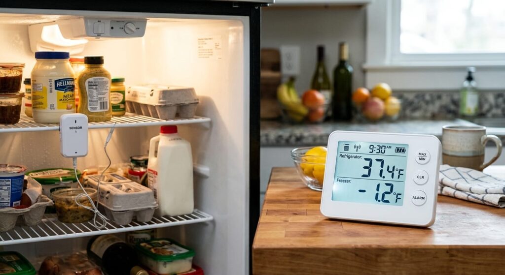 Use a wireless refrigerator thermometer to keep track of your fridge temperature in a blackout.