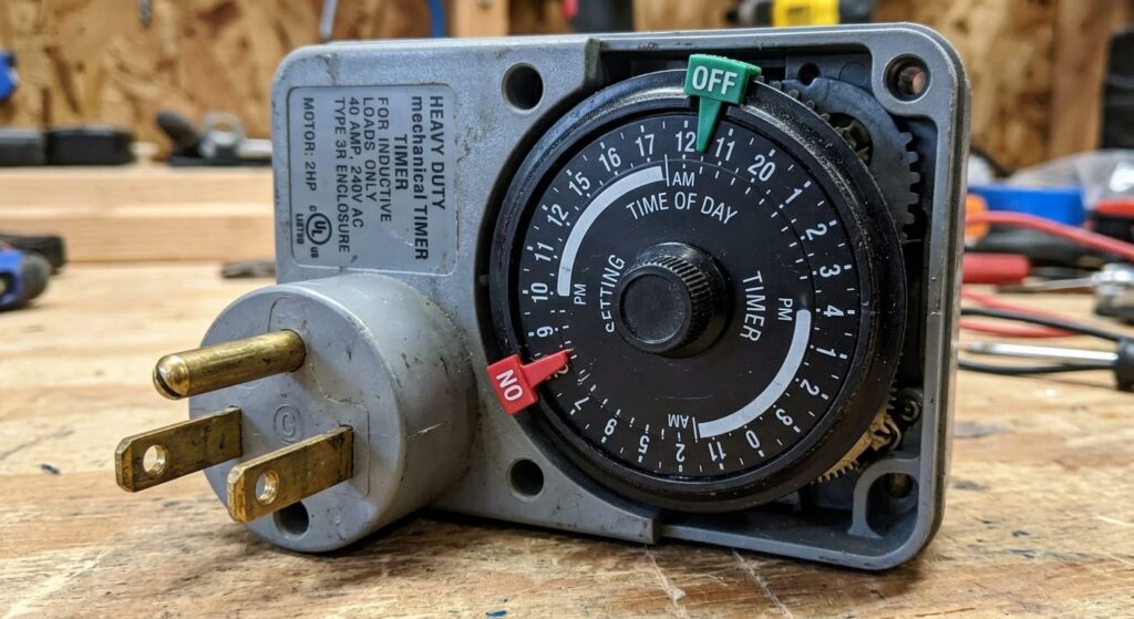 Heavy-duty mechanical appliance timers can cycle your refrigerator compresser every 30 minutes to save your battery life and your food.