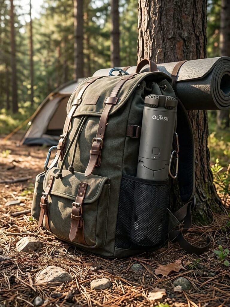 Outask Telescopic Camping Light easily packed in a backpack.