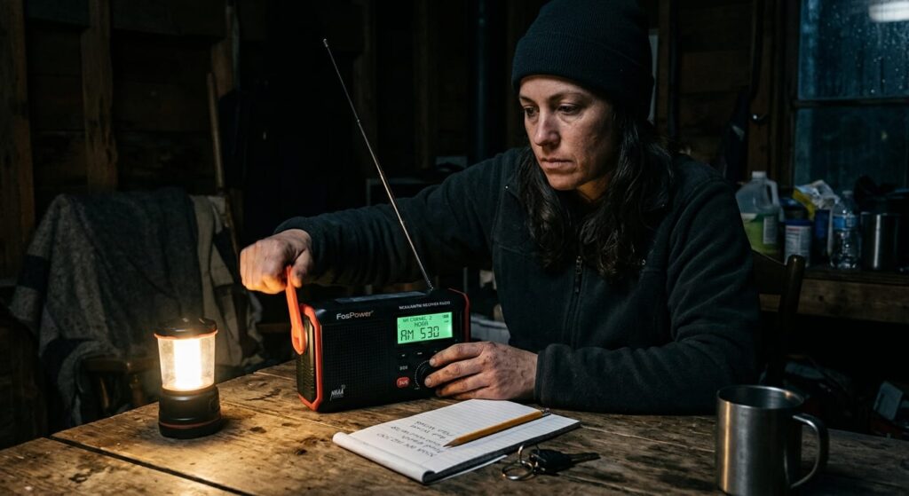 The FosPower NOAA Weather Radio is crank powered for dependable emergency news and weather updates in a blackout.
