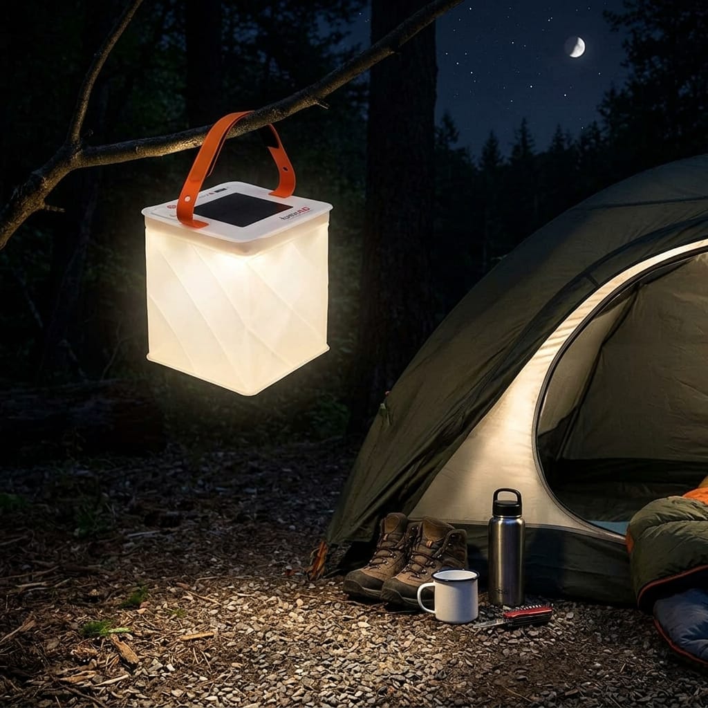Lighting the camp with the LuminAID 2-in-1 Lantern.